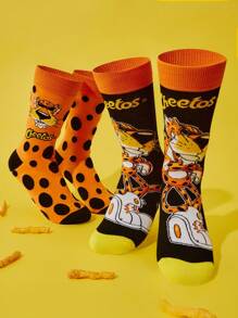 Cheetos X SHEIN 2 双柔软透气吸湿排汗休闲女士中筒袜时尚斑点黑色中筒袜加固脚趾和脚跟，经久耐用男女通用四季百搭夏冬 - 彩色 - 查看 2