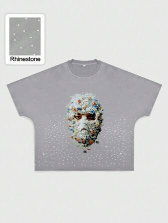 Street Life Herren Locker Geschnittenes Diamanten Porträt Muster Kurzarm T-Shirt