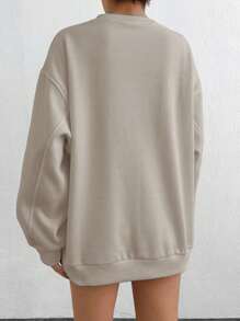 Cottnline 100% Cotton Women's Loose Fit Letter Print Sweatshirt - Camel - View 2