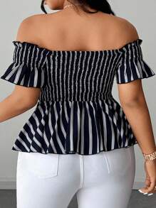 SHEIN CURVE+ Elegancka bluzka do pracy w dużym rozmiarze z kokardą i paskiem - Granatowy - Zobacz 6