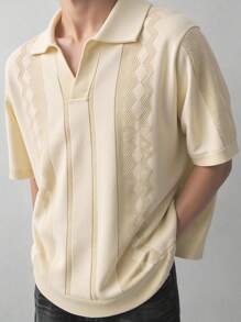 SHEIN 青少年男孩休闲短袖针织 Polo 衫，镂空设计，运动街头潮流朋克摇滚学院风，适合春夏季节