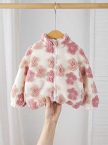SHEIN 女宝宝可爱碎花立领外套，适合秋冬季节，百搭女宝宝冬季亲子装（两件套分开出售），碎花女宝宝抓绒外套 - 彩色 - 查看 7