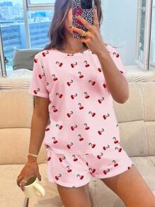 SHEIN Leap Crew Tween Mädchen Lässig Minimalistischer Rundhals Kurzarm Shorts Pyjama Set, geeignet für den Sommer