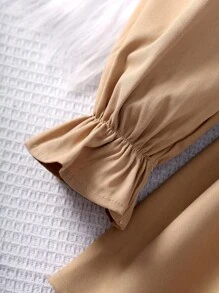 SHEIN Tween Girl Double Breasted Ruffle Trim Flare Sleeve Belted Trench Coat,In Fall/Winter