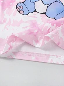 返校少女时尚休闲豹纹樱桃字母图案圆领短袖T恤豹纹打底裤套装个性街头套装夏秋装 - 粉色 - 查看 8