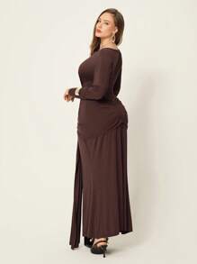 Auralis Plus Size Elegant Solid Color Ruffle Trimmed Mermaid Dress, Long Dress, Autumn Dress, Long-Sleeved Dress, High-Elastic And Comfortable Dress Fall Women Clothes Fall Elegant Dresses For Women Fall Dresses For Women Modest Modest Dress,,Wedding Guest Dress Women