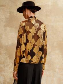 Arave Áo sơ mi nữ chất liệu vải dệt jacquard dập nổi, cổ áo thiết kế ruy băng phối màu tương phản, thời trang và thanh lịch, hai màu, chất liệu jacquard, thích hợp cho giáo viên, mùa thu, phong cách cổ điển, màu trắng, thường ngày, mùa xuân. - Nhiều màu - Xem 3