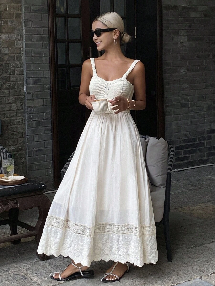 DAZY Robe de vacances décontractée pour femmes, avec taille cintrée, ourlet en jacquard patchwork, pour l'automne