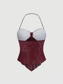 Sweetra 女式夏季纯色前系带露背短款上衣 Y2K