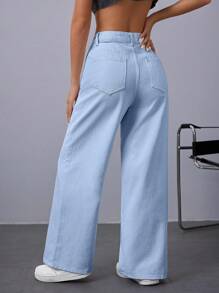 Jeanoix 高腰闊腿牛仔褲 - 淺色水洗藍 - 查看 8