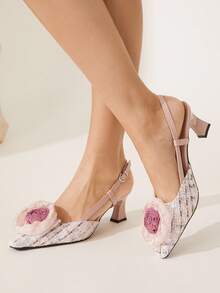 CUCCOO CHICEST حذاء كعب كعب مربع أنيقة وعتيقة ذات طبعة زهرية للنساء، مناسبة للتنقل والمناسبات الرومانسية والكلاسيكية والرسمية والحفلات والأعراس والمناسبات (عيد الهالوين وعيد الميلاد وعيد الشكر والعام الجديد) باللون الوردي الفاتح - وردي - مشاهدة 1