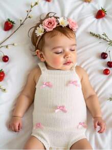 SHEIN Baby Mädchen Süßer Schleifendekor Gestrickter Lässig Pullover, Süßer und Lässiger Stil, Beige Klassischer Schleifendekor, Weich und Bequem für Frühling, Herbst und Winter, Geeignet für Alltägliche Szenarien, Geeignet für Reiseszenarien