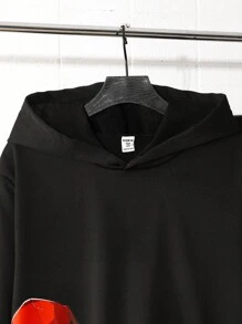 青少年男孩休闲印花连帽衫和抽绳慢跑裤运动服套装，适合休闲、运动和户外穿着 - 黑色 - 查看 8