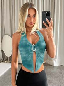 Aloruh 女士优雅复古绿色扎染金属环露背吊带背心，适合约会、海滩度假、正式晚宴、时尚外出、Y2K 上衣、休闲上衣、浪漫上衣、夏季假日