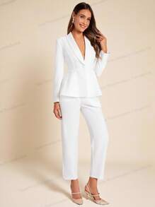 Amorya Shawl Collar Single Button Peplum Blazer & Pants In Fall/Winter