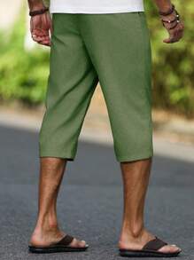 Genlund Men's Linen Casual Capri Pants With Slant Pockets, Summer - Green - View 2