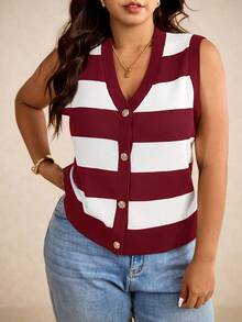 Elaquor Plus Size Fall Casual Colorblock Striped Knit Vest,Fall Clothes For Women Autumn