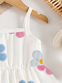 SHEIN Playful Pals 女婴彩色花卉针织可爱舒适无袖白色连衣裙，夏季 - 彩色 - 查看 5
