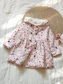 SHEIN Vintaside Kids 女童卡其色保暖内衬连帽双排扣冬季外套，时尚休闲日常穿着 - 粉色 - 查看 3