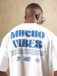 SUMWON 超大复古风格 T 恤，带有积极信息印花街头服饰夏季节日休闲美学棉质柔软 T 恤滑板都市时尚 - 白色 - 查看 3