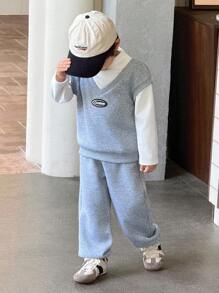 Genkimix Kids Bộ 2 áo nỉ và quần len cho bé trai, phong cách thời trang Hàn Quốc - Xanh đậm - Xem 4