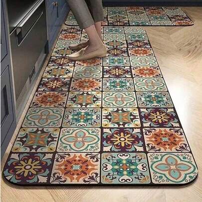 SHEIN 1 Pieza Alfombra de Suelo de Cocina de Tierra de Diatomeas con Patrón Floral Vintage para Día de San Valentín, Boda de San Valentín, Cumpleaños, Cocina, Decoración de Cocina, Decoración del Hogar