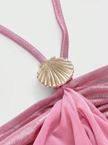 ROMWE Fairycore Summer Asymmetrical Hem Seashell Decor Spaghetti Strap Camisole For Women - Pink - View 3