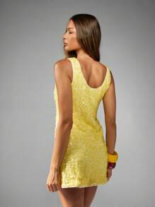 MISSGUIDED Vestido de fiesta elegante con lentejuelas, brillante, para ocasiones especiales, fiestas, festivales, noches de club, sin mangas, cuello en forma de U, vestido de cóctel con brillo