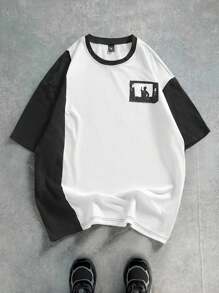 Manfinity Roghcode Men's Color Block Letter Embroidery Round Neck Short Sleeve Casual T-Shirt - Multicolor - View 2