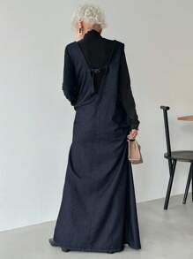 FRIFUL Casual Loose Wide Leg Versatile Bib Overall For Women Black Denim Overalls Overall Dress Bib Overalls Women Curve Overalls Black Overalls - Blue - View 2