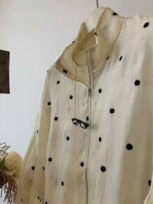 INAWLY Women's Casual Versatile Polka Dot Drawstring Hem Lightweight Jacket Fall Winter Cloth For Women - Apricot - View 4