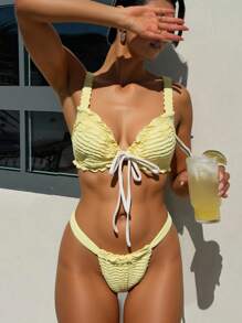 Swim Mod 女士紫色和黄色特殊材质比基尼套装，夏日假期 - 黃色 - 查看 7