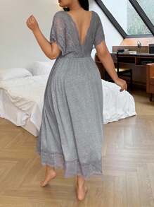 SHEIN Große Größen Spitze Patchwork Langes Nachthemd Nachtwäsche