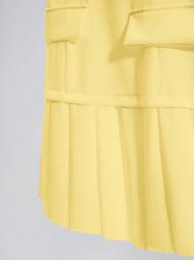 Franclia Elegant French Style Minimalist Daily Versatile Round Neck Sleeveless Cinched Waist Waist Pleated Hem Dress, Non-Stretch Woven White Dress, Business Casual Women's Spring/Summer White Graduation Dress, Pleated White Dress Summer Dress Clothes For University - Yellow - View 4