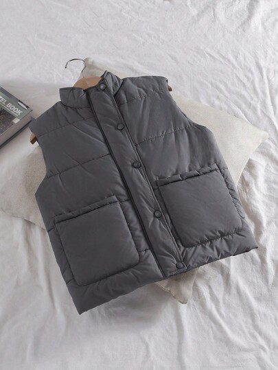 Young Boy Autumn/Winter Thermal Lined Casual Vest Jacket, Suitable For Commuting, School, Leisure, Outdoor Activities, Streetwear And More Fall