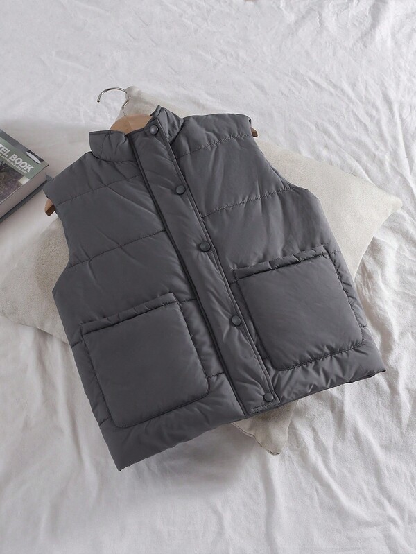 男童秋冬保暖内衬休闲背心夹克，适合通勤、上学、休闲、户外活动、街头服饰等