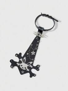 ROMWE Grunge Punk Y2K Punk Style Studded Zipper Metallic Star, Skull Rabbit Unisex Necktie, Gothic Dark Aesthetic Accessories, Unique Personalized Decoration - Black - View 2