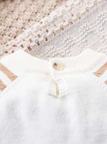 SHEIN 男婴针织毛衣，长袖连体裤，鹿提花图案，条纹拼色设计，休闲时尚，适合秋冬季日常穿着、居家、户外、旅行 - 彩色 - 查看 5