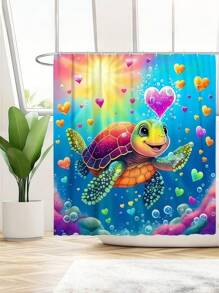 SHEIN 1Pc Vibrant Cartoon Heart Turtle Shower Curtain - Waterproof Bathroom Essentials , And Home Decor - Complete Bathroom Accessories For A Fun And Functional Space Home Bathroom Decor Summer