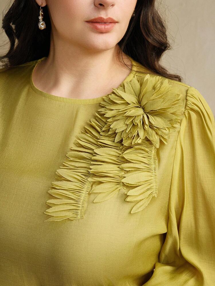 Chemise ample à manches longues avec application 3D, blouse pour femmes grande taille