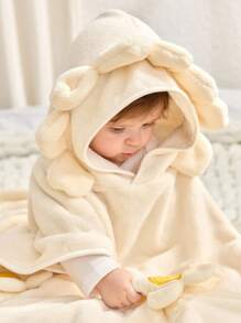 Cozy Pixies 1pc Soft Hooded Sunflower Petal Baby Towel, Super Absorbent, Quick Drying, Warm, Suitable For 0-3 Years Old, Versatile Use For Bathing And Swimming - Beige - View 4