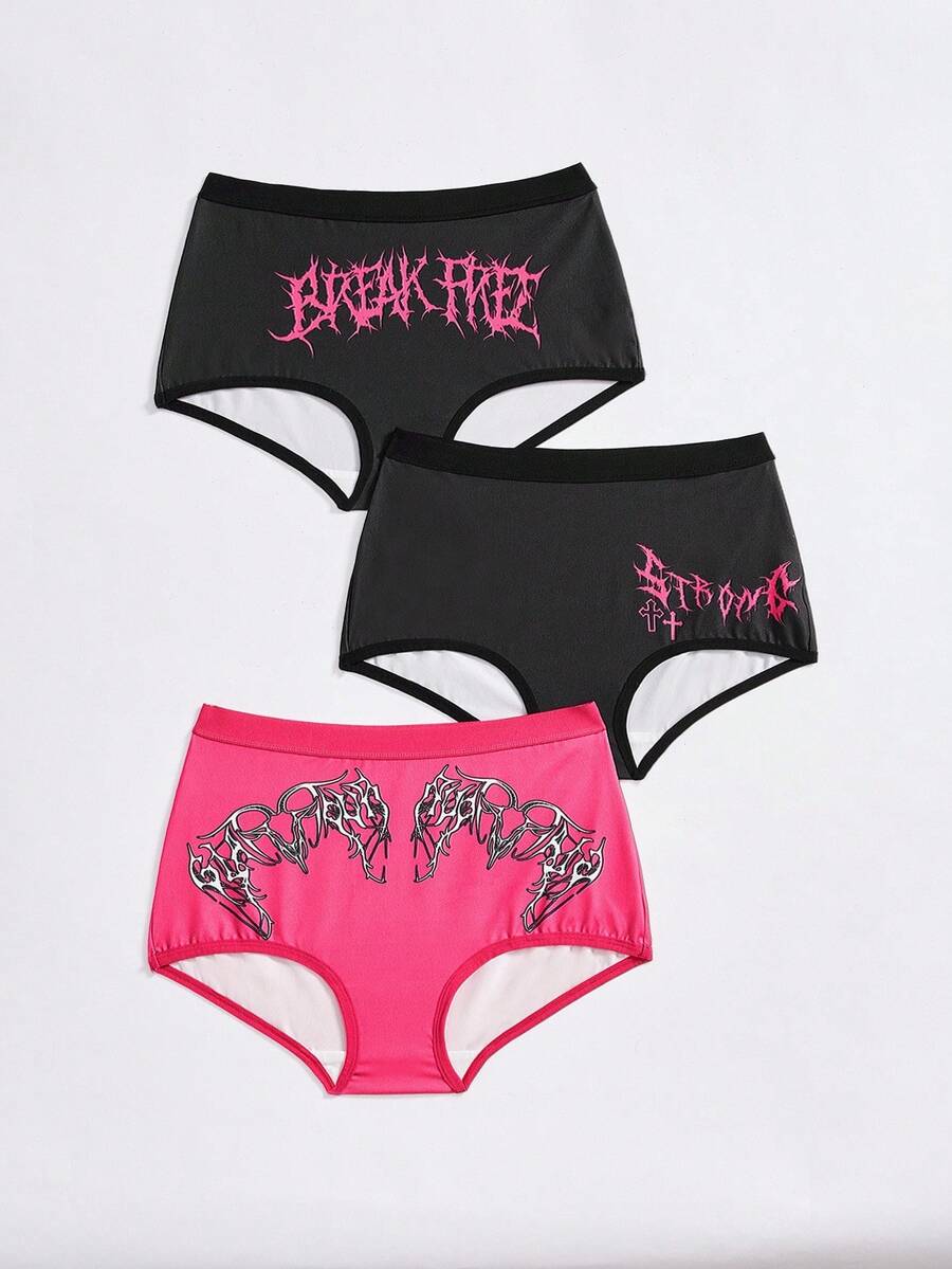 ROMWE 3pcs/Pack Gothic Cross Contrast Color Triangle Briefs Set - Black - View 1