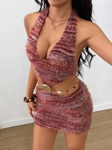 Sweetina Retro American Style Bodycon Sexy Pearl Chain Decor Midi Dress - Multicolor - View 5