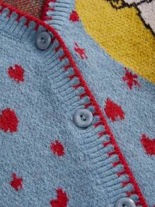 Betty Boop | ROMWE 加大码 Y2K 心形和星星贝蒂图案开衫 - 藍色 - 查看 4