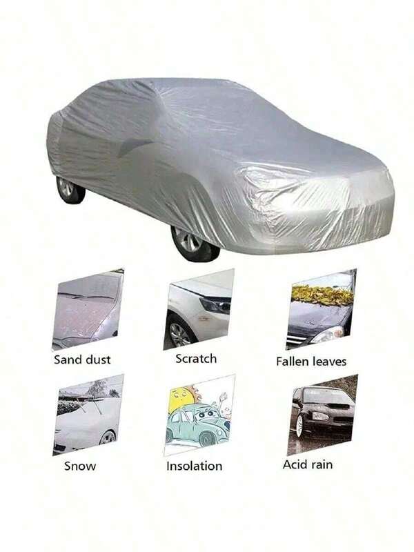 SHEIN 1PC All Season Universal PEVA Single Layer Car Cover Waterproof Dustproof UV Protection For Sun Rain Snow Leaves Scratch Resistant Auto Vehicle Protector Outdoor Parking Accessories