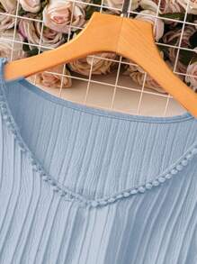 SHEIN LUNE 大码女式夏季 V 领撞色蕾丝荷叶边宽松连衣裙