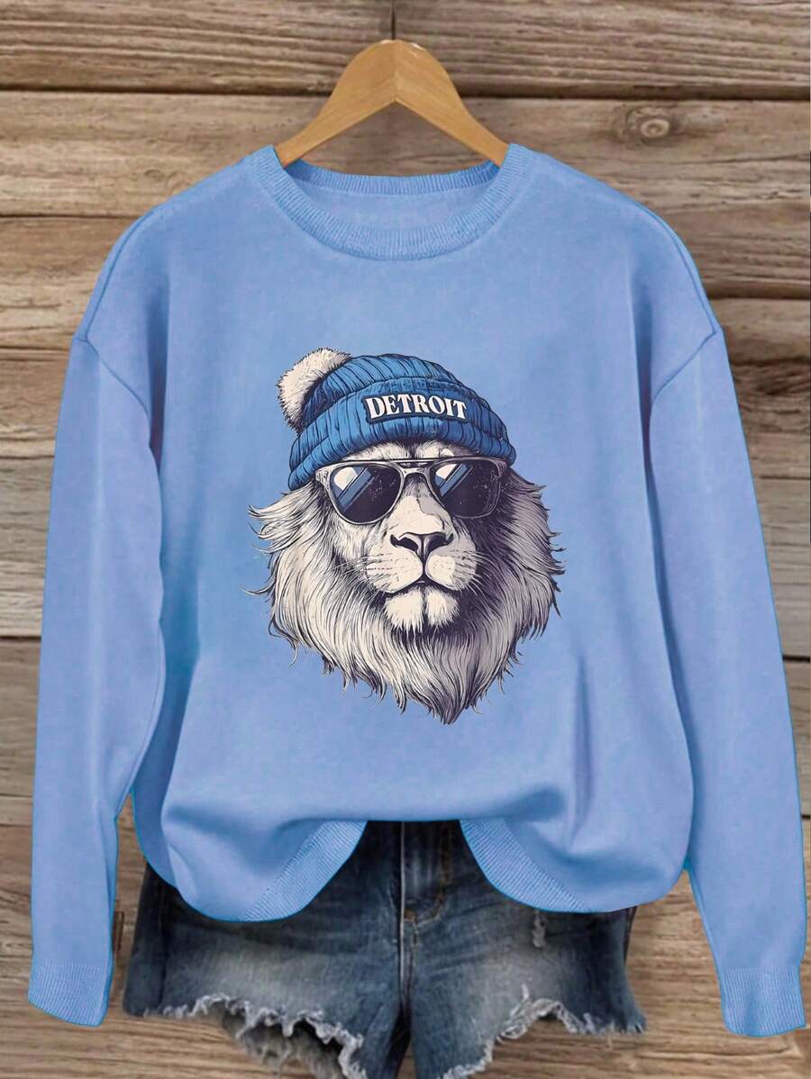 Calvaya Casual Pattern Printed Round Neck Long Sleeved Sportswear, Plus Size Women's Round Neck Sweatshirt, Suitable For Autumn And Winter Pullover Fall