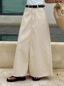 Livesso Women's Solid Color Front Slit Denim Mini Skirt Jeans Skirt