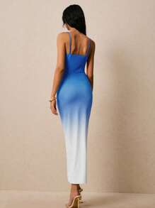 Poéselle 女士渐变色海星装饰镂空设计修身连衣裙 - 藍色 - 查看 5