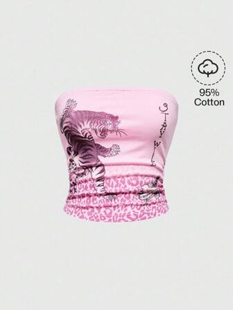 Grunge Punk Top bandeau/tube pour femmes à motif rétro sexy de tigre et de léopard style Y2K